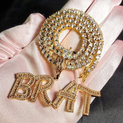 'All My Girls Are Ballerz' Custom Baguette Tennis Chain Necklace GOLD CUSTOM 7 LETTERS 18 Inch Tennis Chain Necklaces by BlingxAddict | BlingxAddict