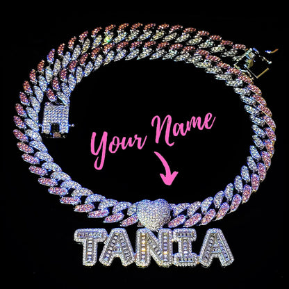 'Crystal Swirl' Pink & Clear CZ Custom Cuban Link Chain CUSTOM 5 LETTERS 20 Inches Necklaces by Bling Addict | BlingxAddict