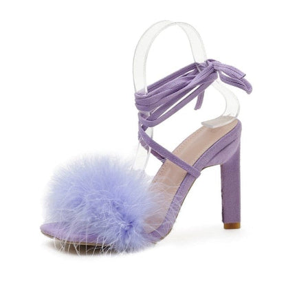 'Suger Baby' Furry Cross-Tied Pumps Lilac 5 Shoes by BlingxAddict | BlingxAddict