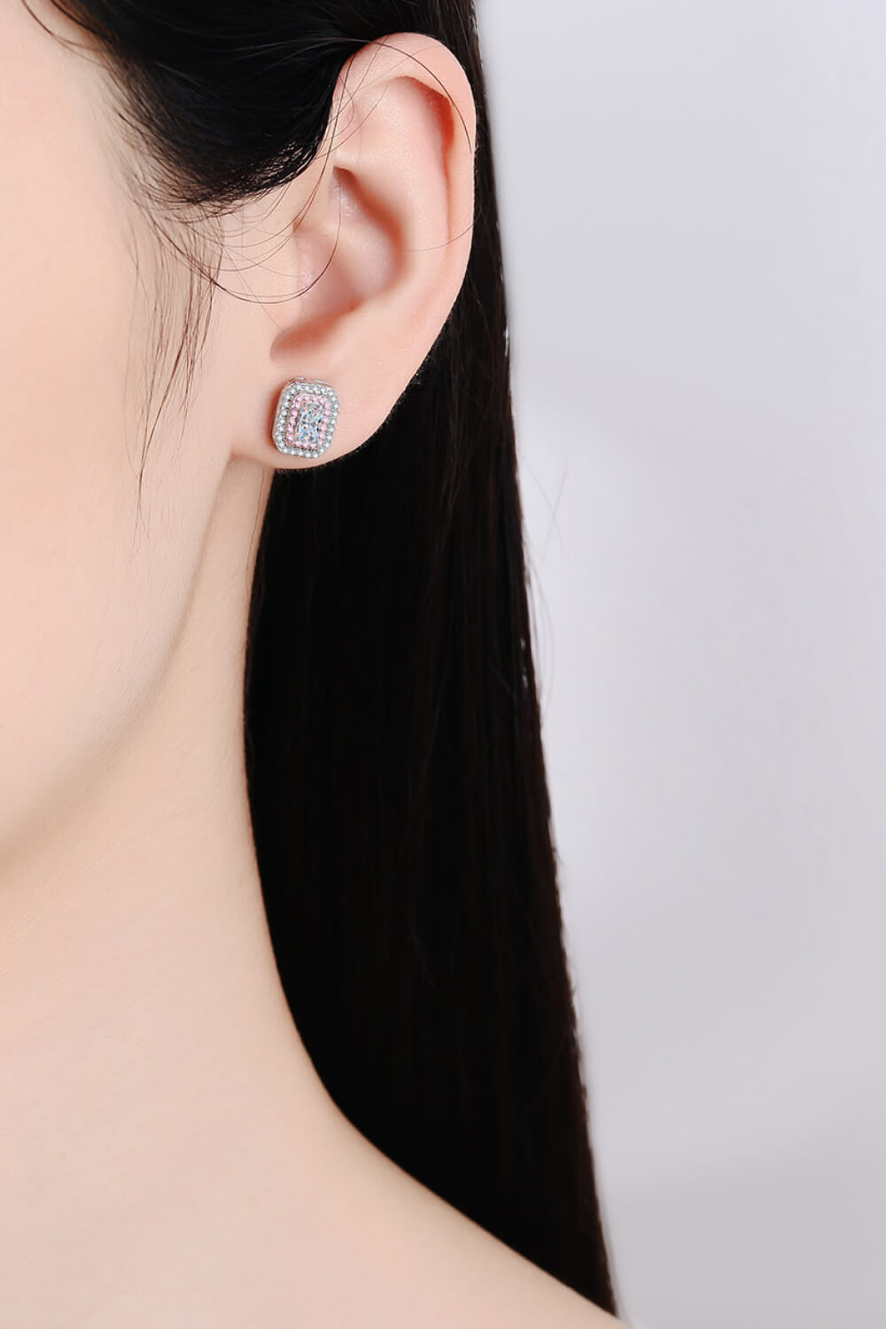 1 Carat Moissanite and Zircon Contrast Geometric Stud Earrings Silver One Size Earrings by Trendsi | BlingxAddict