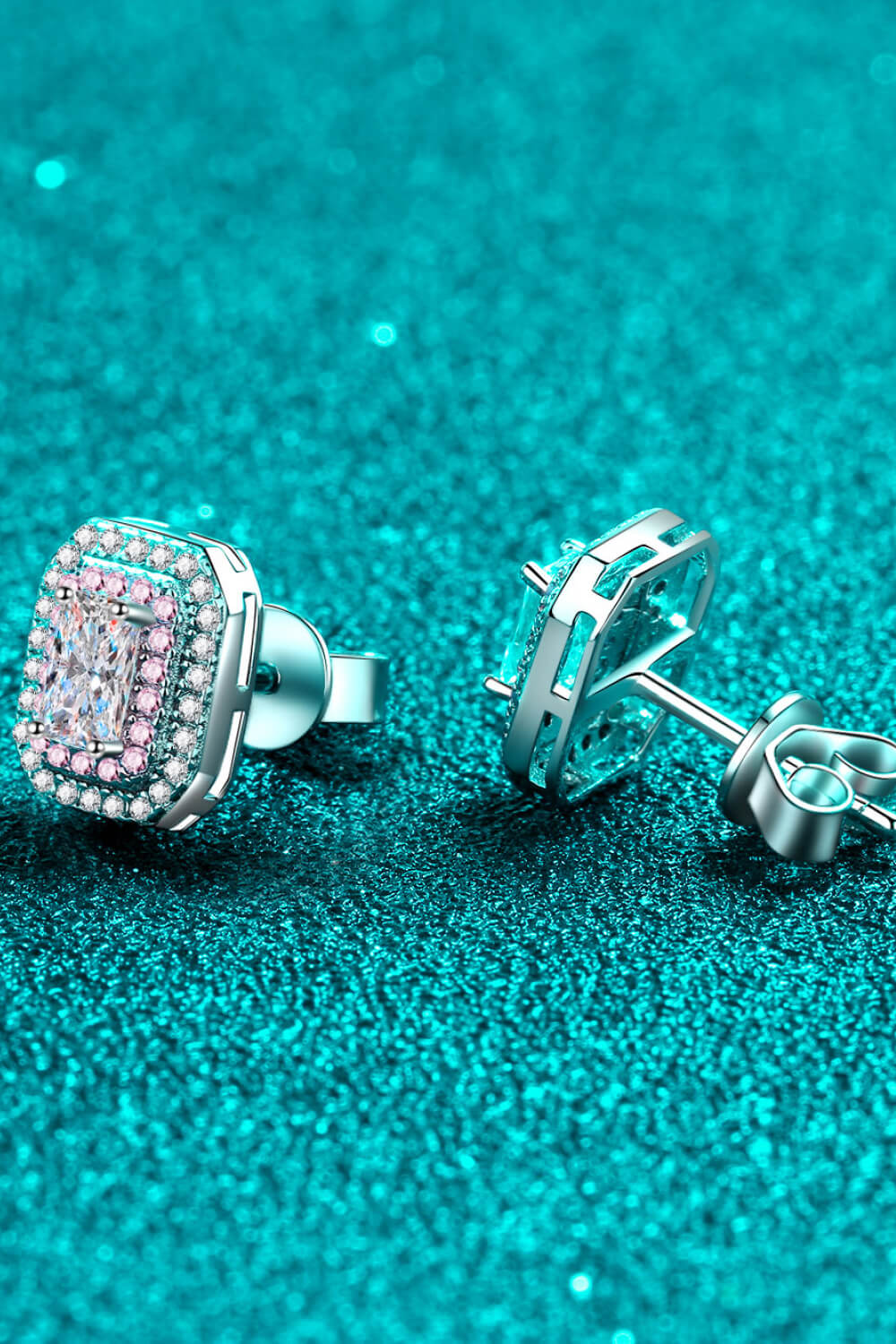 1 Carat Moissanite and Zircon Contrast Geometric Stud Earrings Silver One Size Earrings by Trendsi | BlingxAddict
