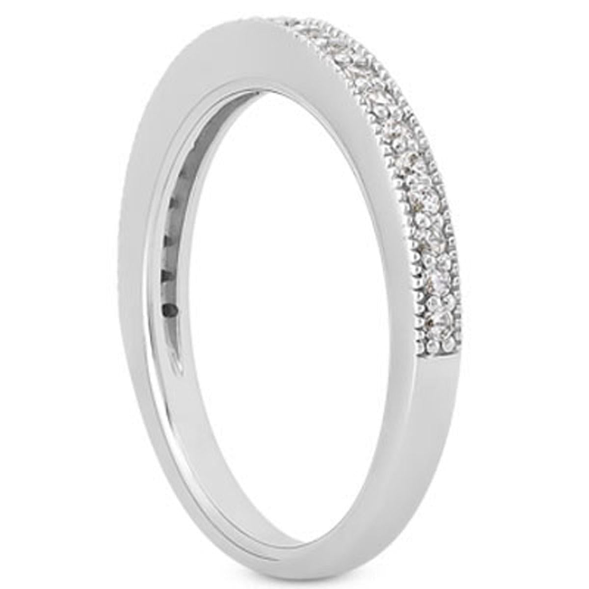 14k White Gold Pave Diamond Milgrain Wedding Ring Band Set 1/2 Around ELECTRONICS by MerchMixer | BlingxAddict