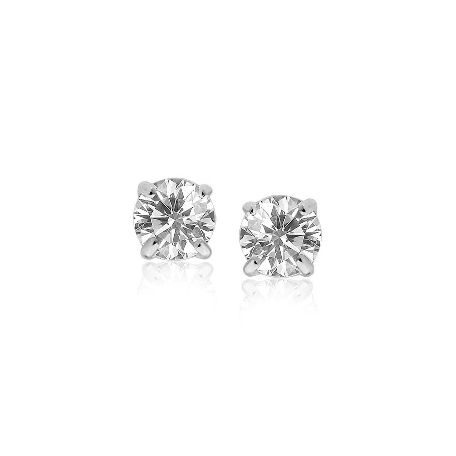 14k White Gold Stud Earrings with White Hue Faceted Cubic Zirconia ELECTRONICS by MerchMixer | BlingxAddict