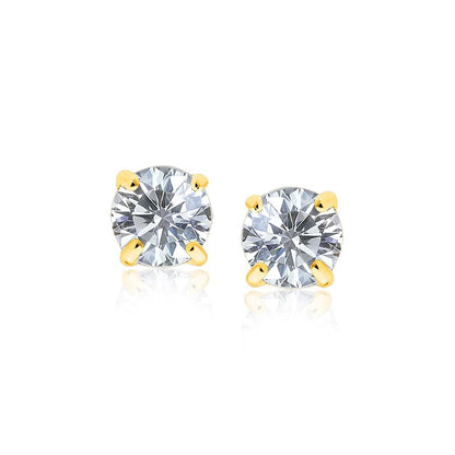 14k Yellow Gold Stud Earrings with White Hue Faceted Cubic Zirconia ELECTRONICS by MerchMixer | BlingxAddict