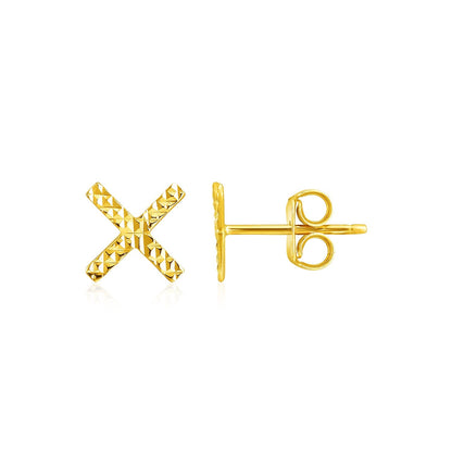 14k Yellow Gold Textured X Post Earrings ELECTRONICS by MerchMixer | BlingxAddict