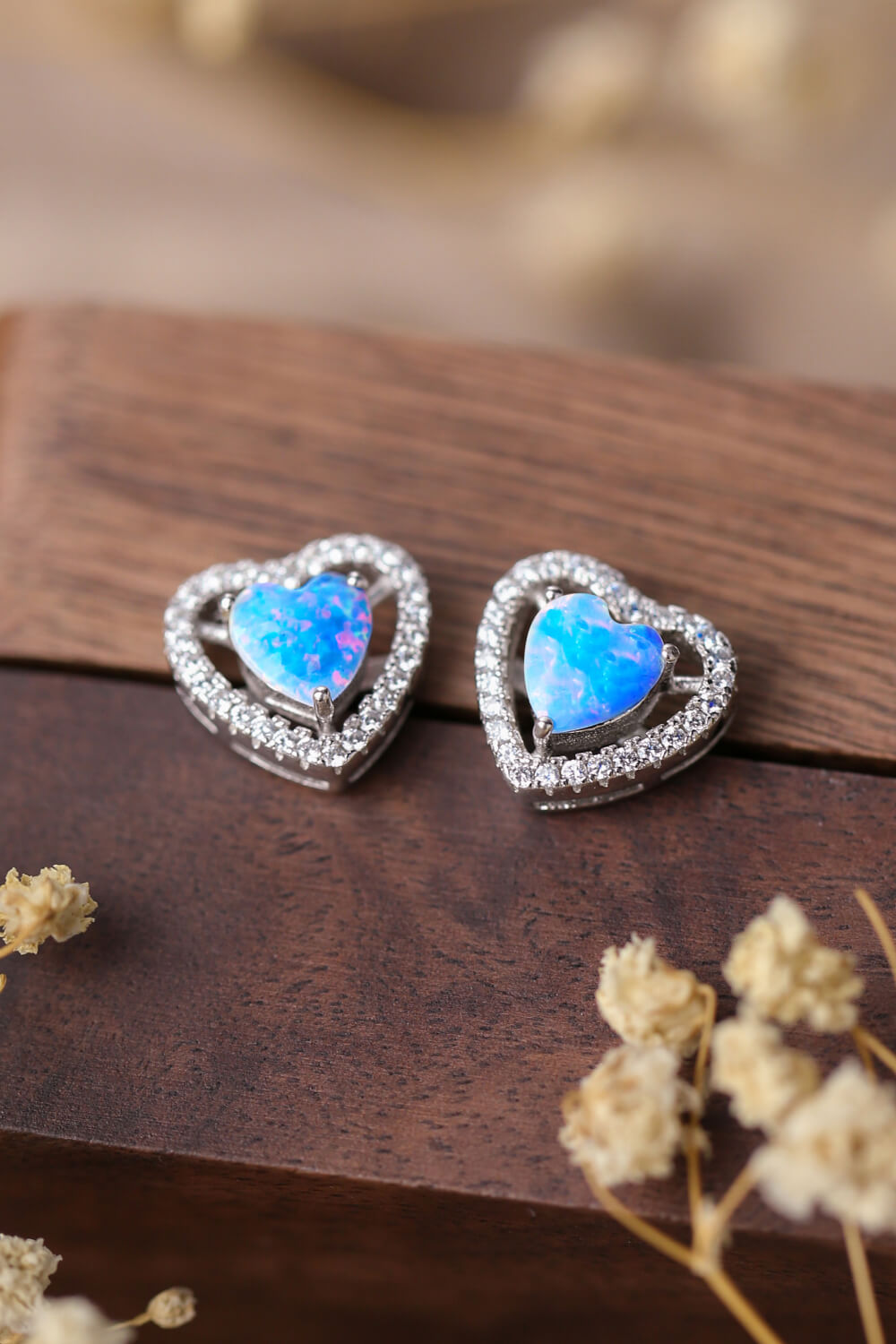 925 Sterling Silver Opal Heart Stud Earrings Sky Blue One Size Earrings by Trendsi | BlingxAddict