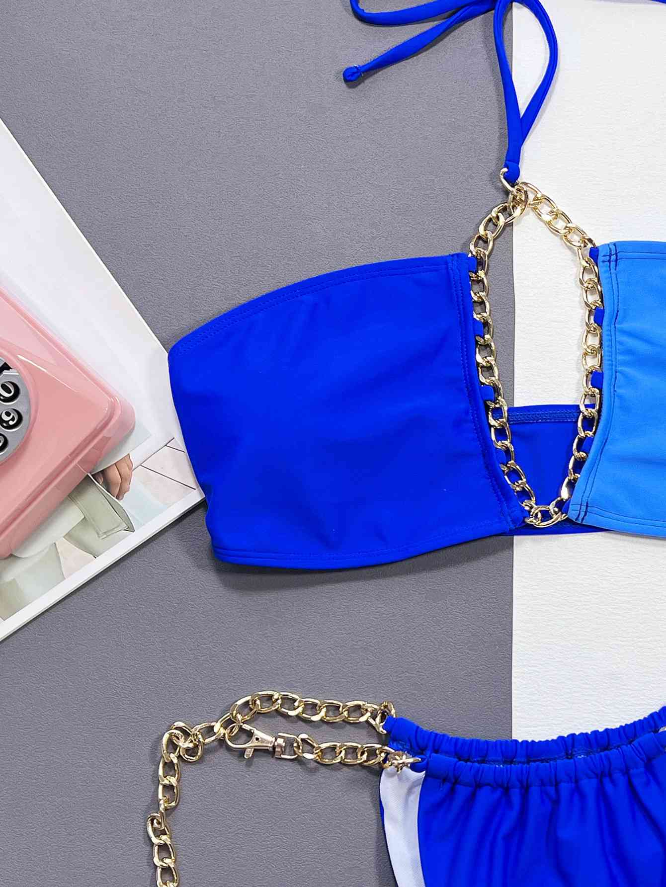 Chain Detail Halter Neck Bikini Set Royal Blue CLOTHING, SHOES & ACCESSORIES by Trendsi | BlingxAddict