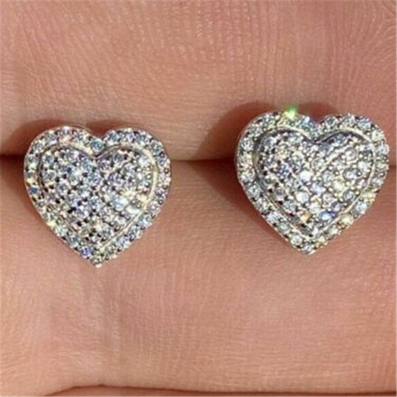 'Clean Heart' Pave Heart Stud Earrings White Earrings by Bling Addict | BlingxAddict