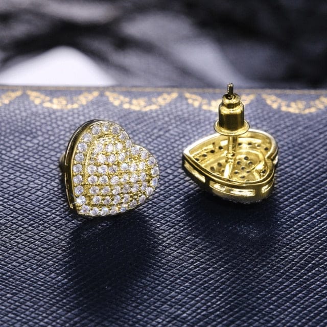 'Clean Heart' Pave Heart Stud Earrings Gold White Earrings by Bling Addict | BlingxAddict