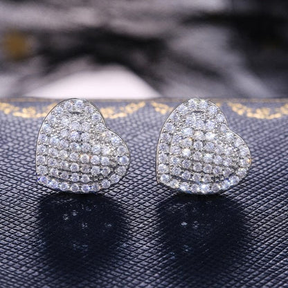 'Clean Heart' Pave Heart Stud Earrings Sterling Silver White Earrings by Bling Addict | BlingxAddict