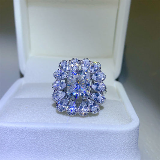 ‘Crystal Flower’ - 3 Carat Moissanite 925 Sterling Silver Ring Silver 6 by Trendsi | BlingxAddict