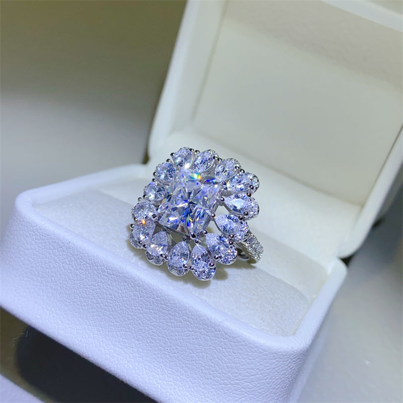 ‘Crystal Flower’ - 3 Carat Moissanite 925 Sterling Silver Ring Silver by Trendsi | BlingxAddict