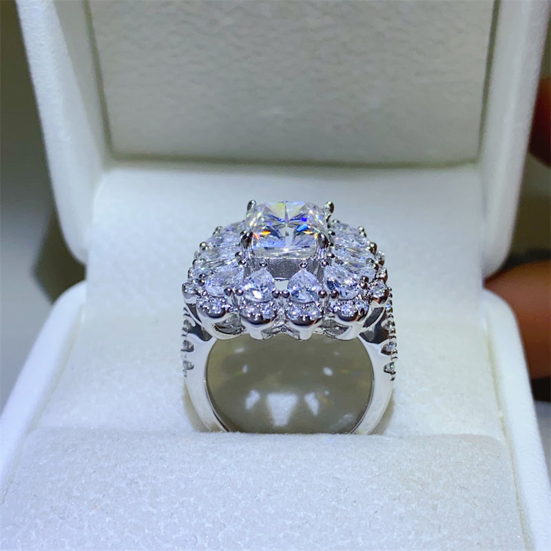 ‘Crystal Flower’ - 3 Carat Moissanite 925 Sterling Silver Ring Silver by Trendsi | BlingxAddict