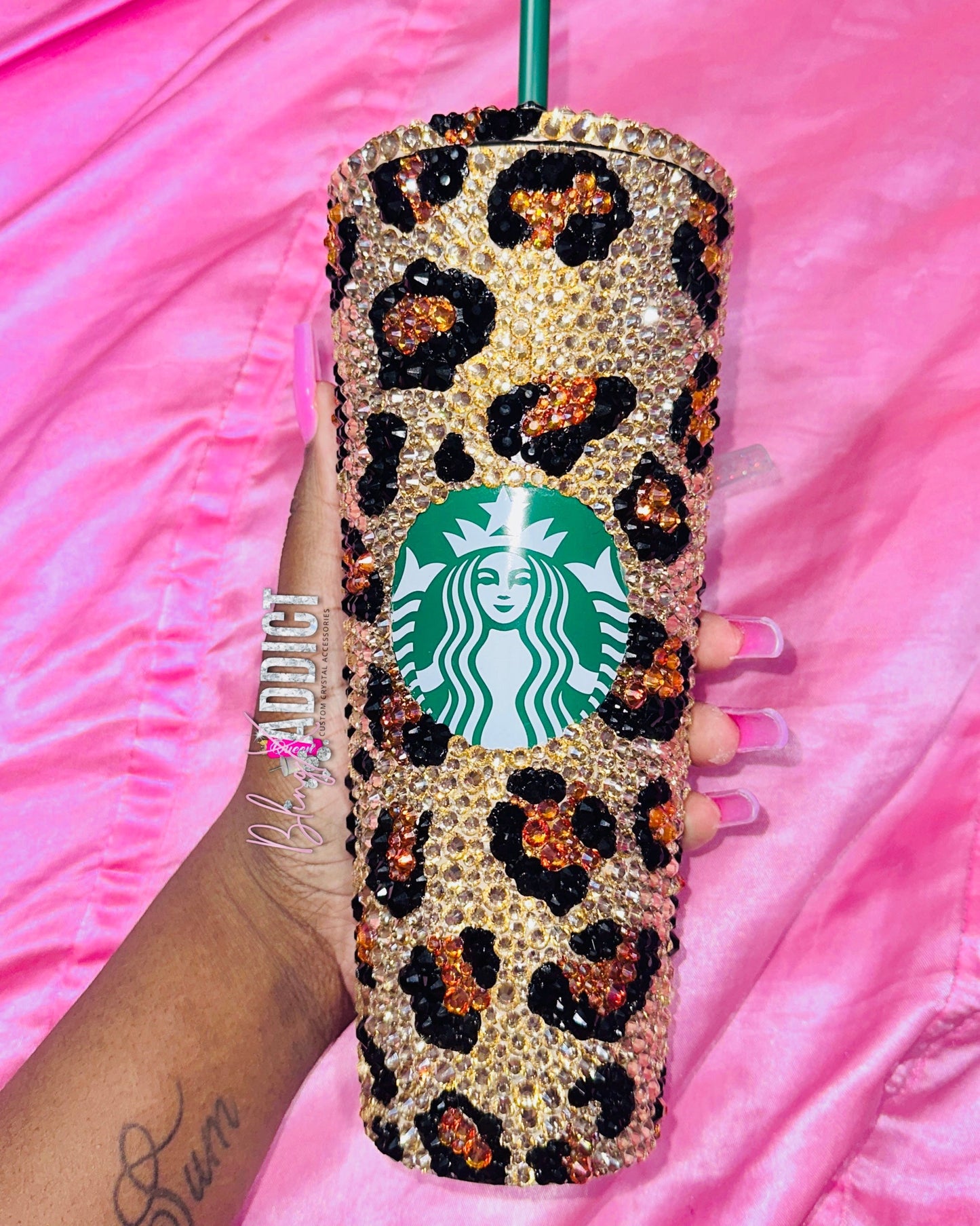 'Crystal My Spots' Cheetah Print Bling Starbucks Tumbler Cup 16oz No by BlingxAddict | BlingxAddict