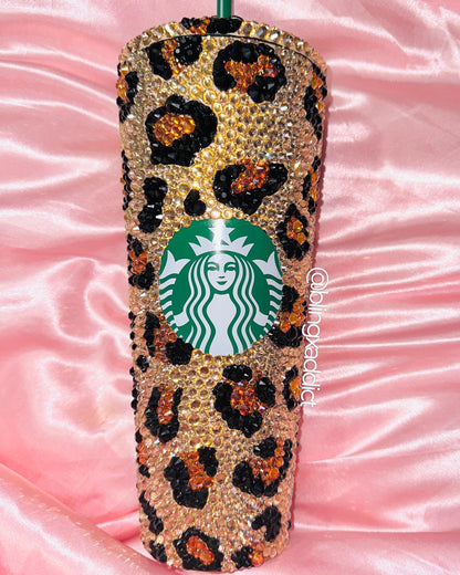 'Crystal My Spots' Cheetah Print Bling Starbucks Tumbler Cup 24oz Yes by BlingxAddict | BlingxAddict