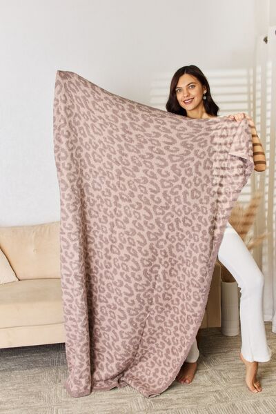 Cuddley Leopard Decorative Throw Blanket Mocha One Size Home by Trendsi | BlingxAddict