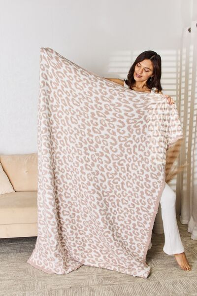 Cuddley Leopard Decorative Throw Blanket Sand One Size Home by Trendsi | BlingxAddict