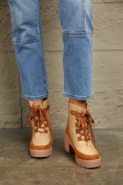 East Lion Corp Lace Up Lug Booties Tan 6 by Trendsi | BlingxAddict