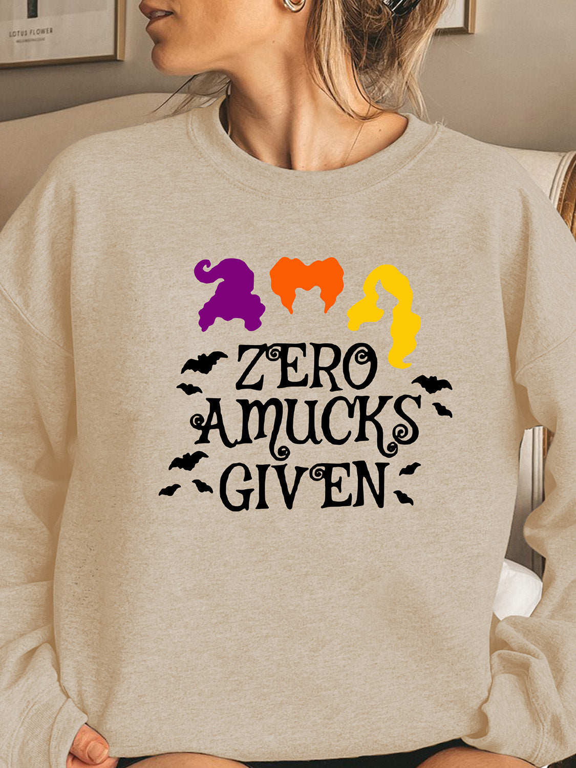 Full Size Round Neck Long Sleeve ZERO AMUCKS GIVEN Graphic Sweatshirt by Trendsi | BlingxAddict