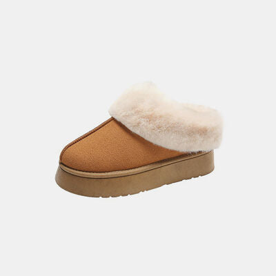 Furry Chunky Platform Slippers Caramel 35(US4) Shoes by Trendsi | BlingxAddict