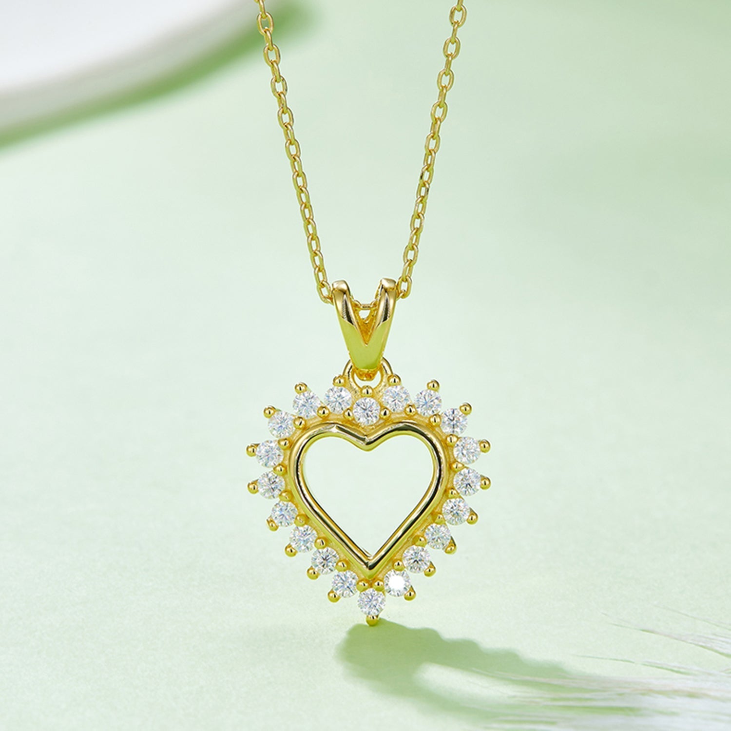 ‘Heart Ablaze’ - Moissanite 925 Sterling Silver Heart Pendant Necklace Gold One Size by Trendsi | BlingxAddict