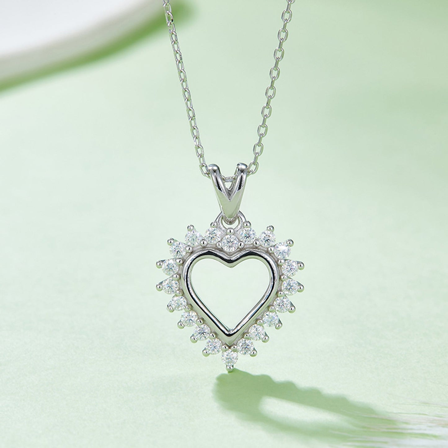‘Heart Ablaze’ - Moissanite 925 Sterling Silver Heart Pendant Necklace Silver One Size by Trendsi | BlingxAddict