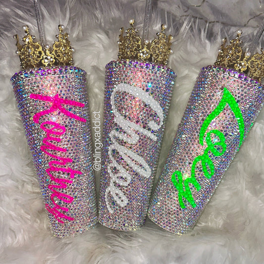 'I’m The Queen' Custom Swarovski Crystal 24oz Starbucks Crown Tumbler Neon Pink Tumblers by BlingxAddict | BlingxAddict