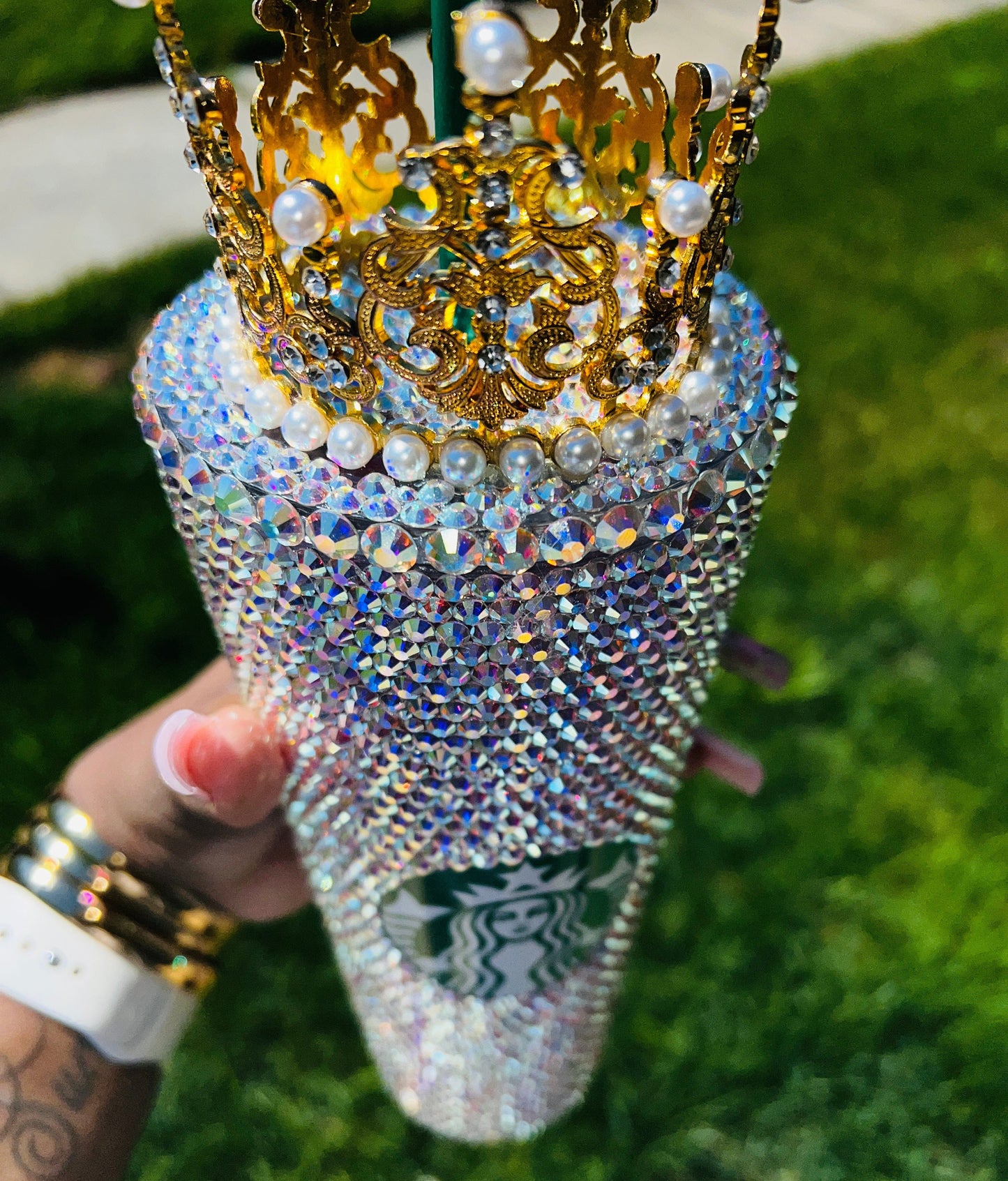 I’m The Queen - Custom Swarovski Crystal Ab & Neon Bling 24oz Starbucks Crown Tumbler by BlingxAddict | BlingxAddict