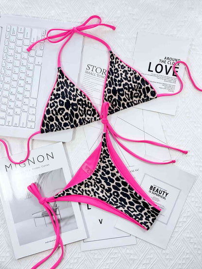 Leopard Print Halter Neck Tie Side Bikini Set by Trendsi | BlingxAddict
