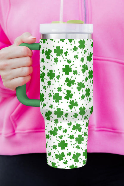 Lucky You! Clover Print Thermos Cup with Handle 1200ml Dark Green ONE SIZE 100%Alloy Accessories by BlingxAddict | BlingxAddict