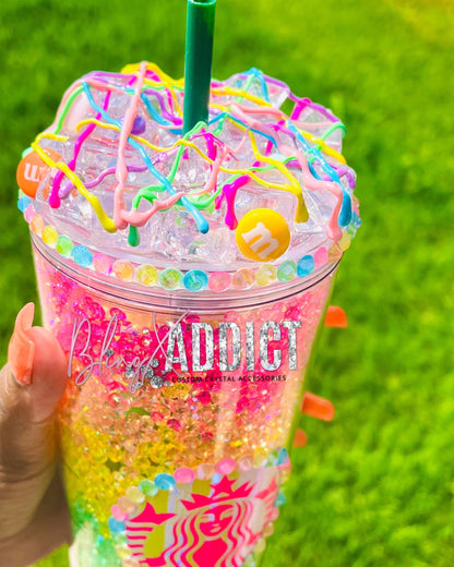 ‘M&M Neon Rainbow Crush’ Crystal Craze Starbucks Tumbler by Bling Addict | BlingxAddict