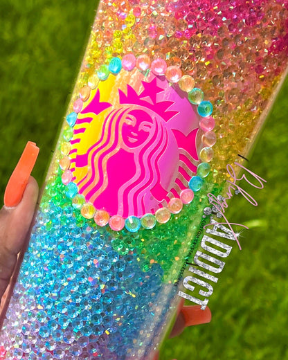 ‘M&M Neon Rainbow Crush’ Crystal Craze Starbucks Tumbler by Bling Addict | BlingxAddict