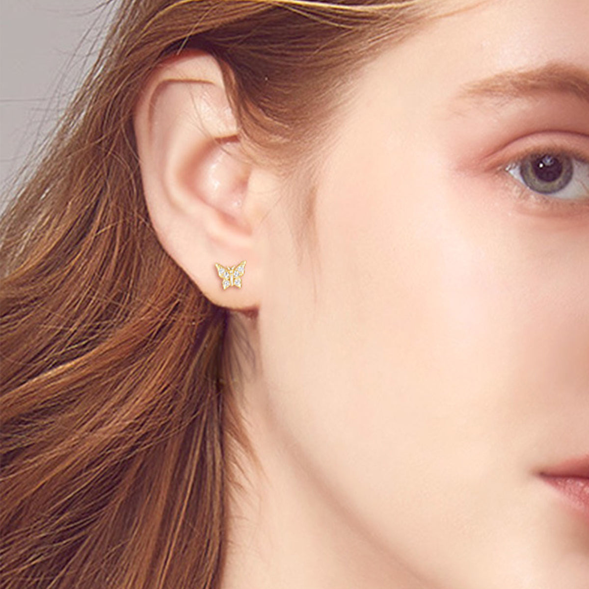 Moissanite 925 Sterling Silver Butterfly Stud Earrings Gold One Size Earrings by Trendsi | BlingxAddict