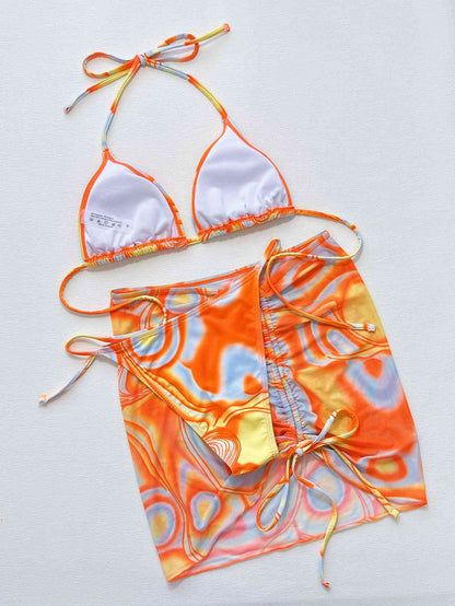 Multicolored Drawstring Ruched Three-Piece Swim Set Multicolor by Trendsi | BlingxAddict