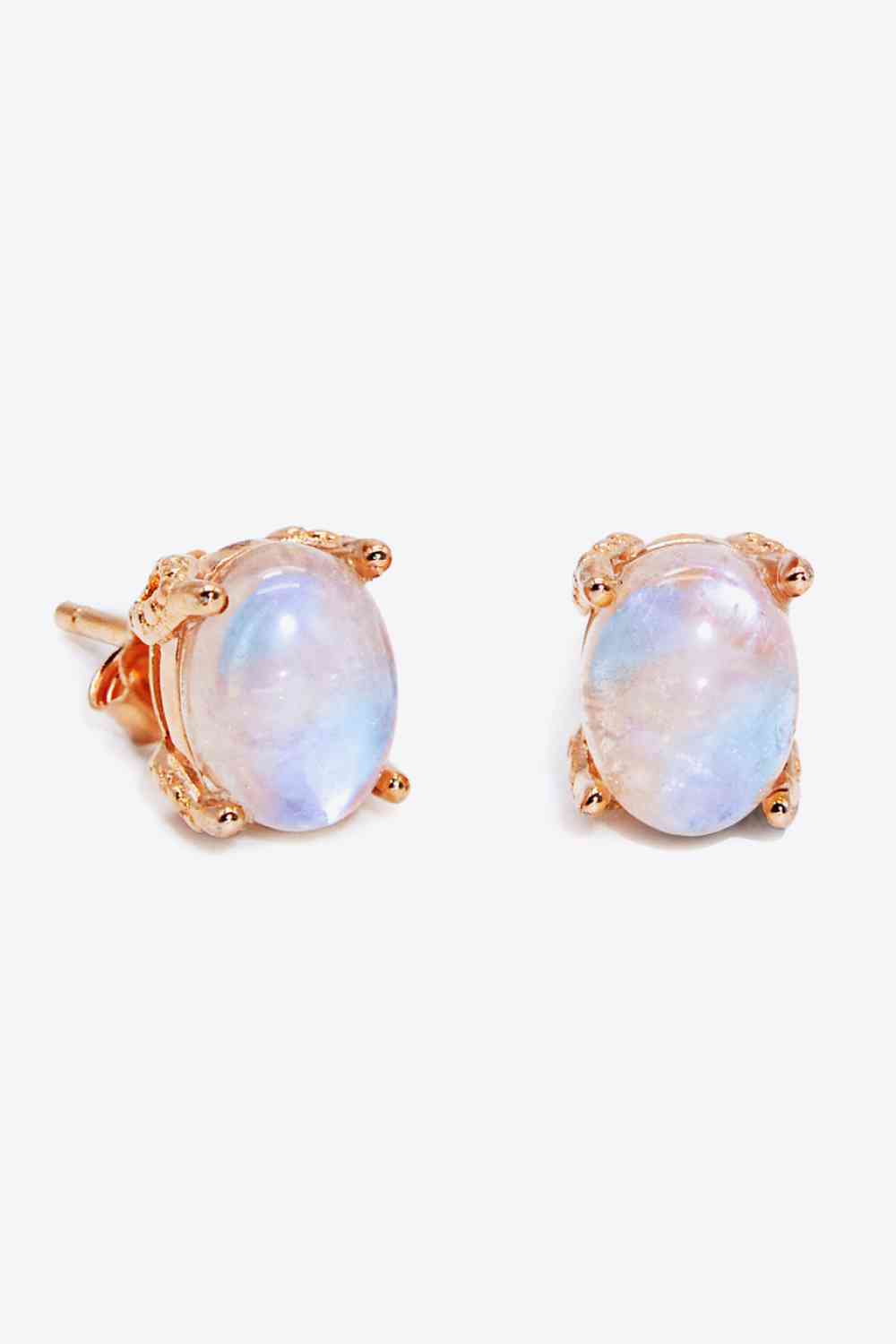 Natural Moonstone 4-Prong Stud Earrings Rose Gold One Size Earrings by Trendsi | BlingxAddict