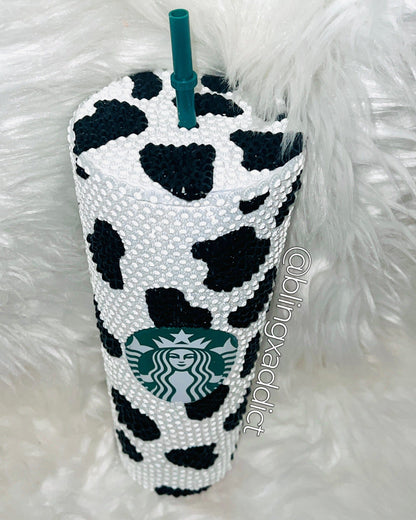 'Need Some Milk?' Custom Cow Print Crystal Starbucks Tumbler Cup Black No by BlingxAddict | BlingxAddict