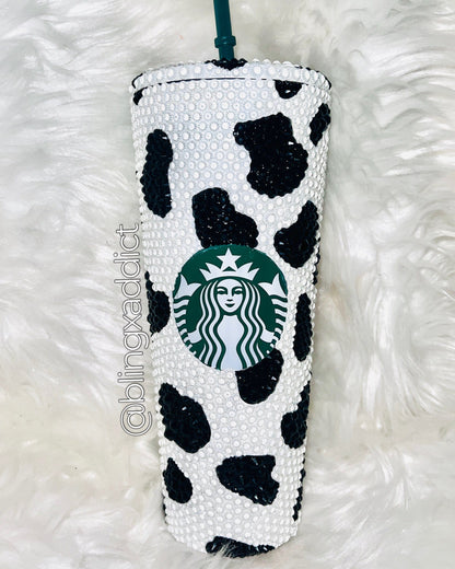 'Need Some Milk?' Custom Cow Print Crystal Starbucks Tumbler Cup by BlingxAddict | BlingxAddict