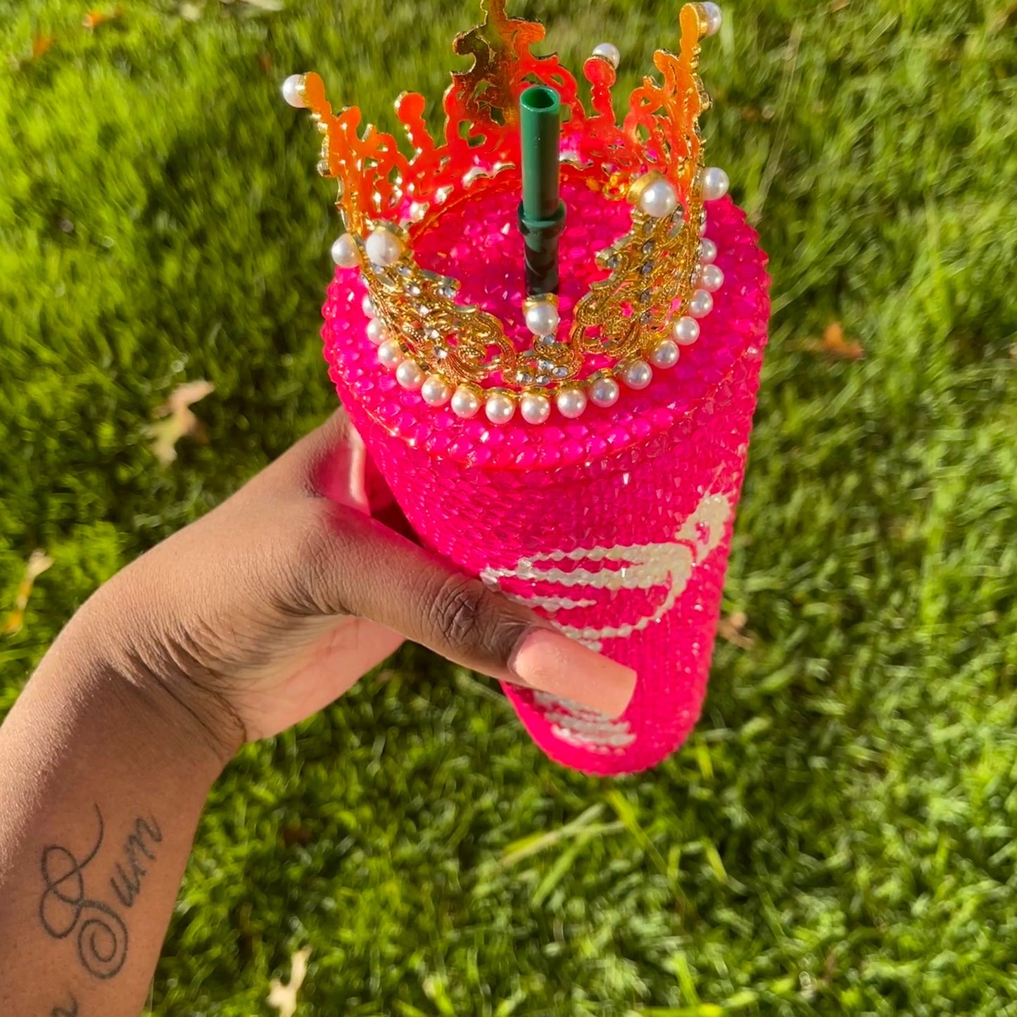 ‘Queen Tingz’ Neon Pink Starbucks Tumbler Tumblers by Bling Addict | BlingxAddict