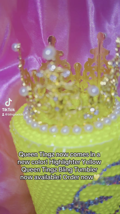 ‘Queen Tingz’ Highlighter Yellow Crown Crystal Starbucks Tumbler Cup