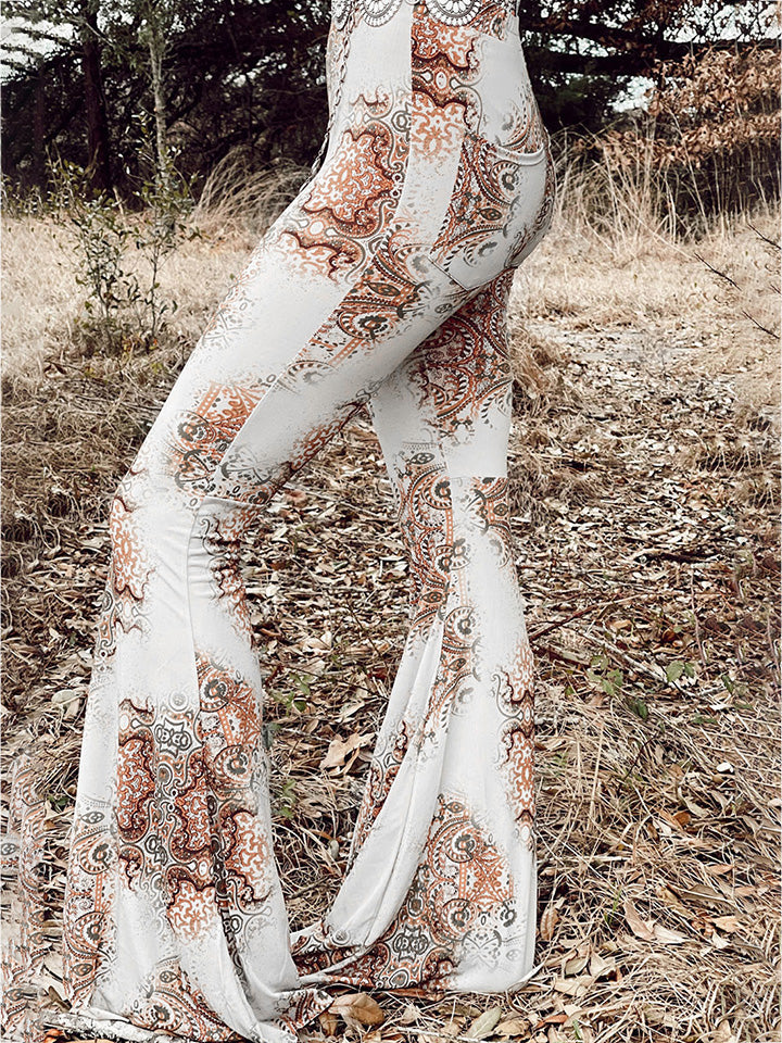 Printed Bodyline Flare Pants Beige by Trendsi | BlingxAddict