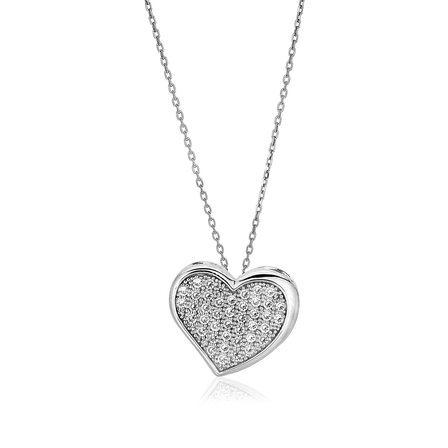 Sterling Silver Heart Necklace with Cubic Zirconias 18" ELECTRONICS by MerchMixer | BlingxAddict