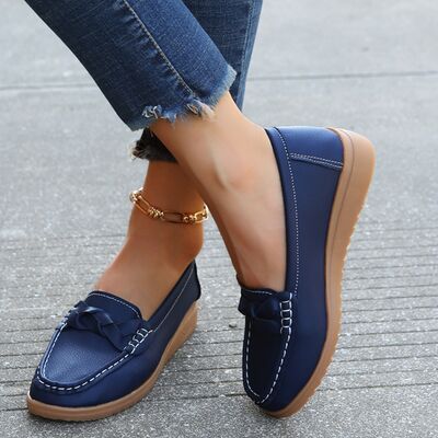 Weave Wedge Heeled Loafers Cobald Blue 35(US4) Shoes by Trendsi | BlingxAddict