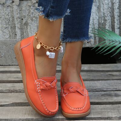 Weave Wedge Heeled Loafers Red Orange 35(US4) Shoes by Trendsi | BlingxAddict