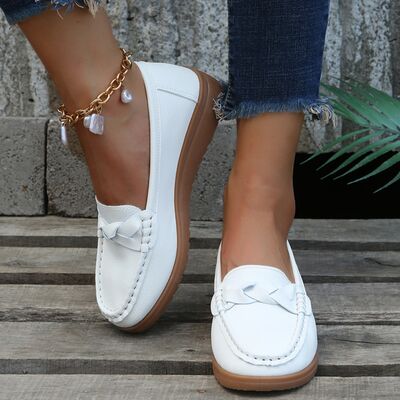 Weave Wedge Heeled Loafers White 35(US4) Shoes by Trendsi | BlingxAddict