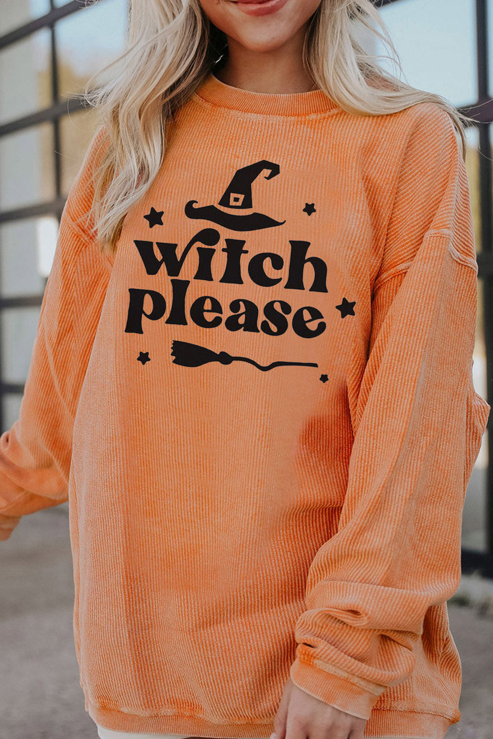 WITCH PLEASE Graphic Dropped Shoulder Sweatshirt Sherbet S CLOTHING, SHOES & ACCESSORIES by Trendsi | BlingxAddict