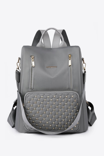 Zipper Pocket Beaded Backpack Charcoal One Size by Trendsi | BlingxAddict