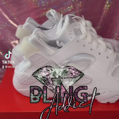 White Nike Huarache Swarovski Crystalized Sneakers