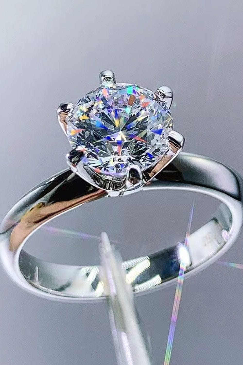 925 Sterling Silver Moissanite 6-Prong Ring Silver Rings by Trendsi | BlingxAddict