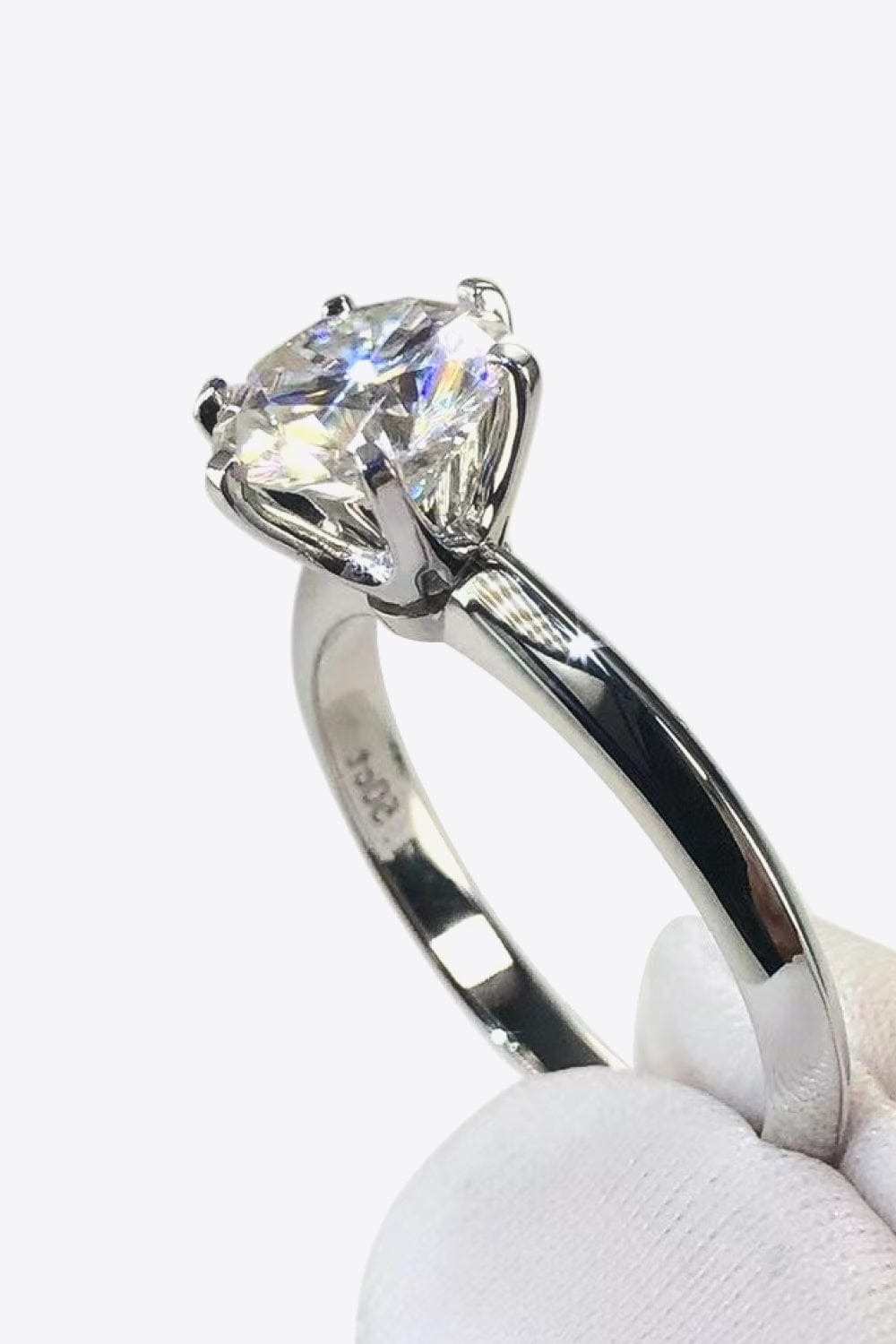 925 Sterling Silver Moissanite 6-Prong Ring Silver Rings by Trendsi | BlingxAddict