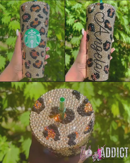 'Crystal My Spots' Cheetah Print Bling Starbucks Tumbler Cup